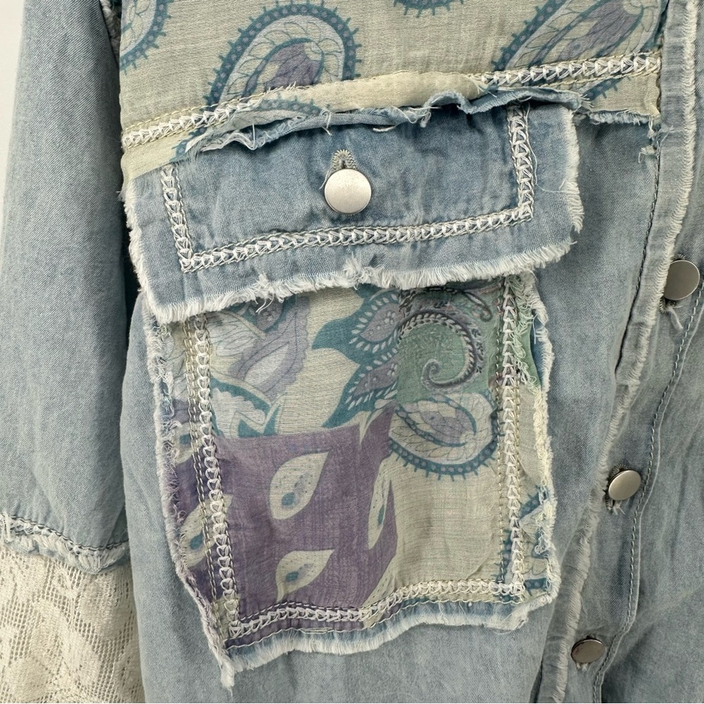 Pol Paisley Patchwork Chambray Button Down Jacket… - image 2